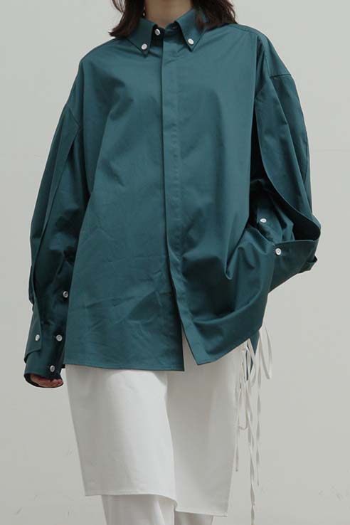 CHENPENG Green Folded Sleeve Shirt CP20AWT001